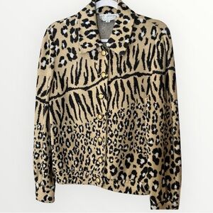St. John collection  Animal Print Button-Up Jacket cardigan